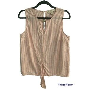 MICHAEL KORS MEDIUM WHITE/DARK RED STRIPED SLEEVELESS BLOUSE W/TIE Womens Medium